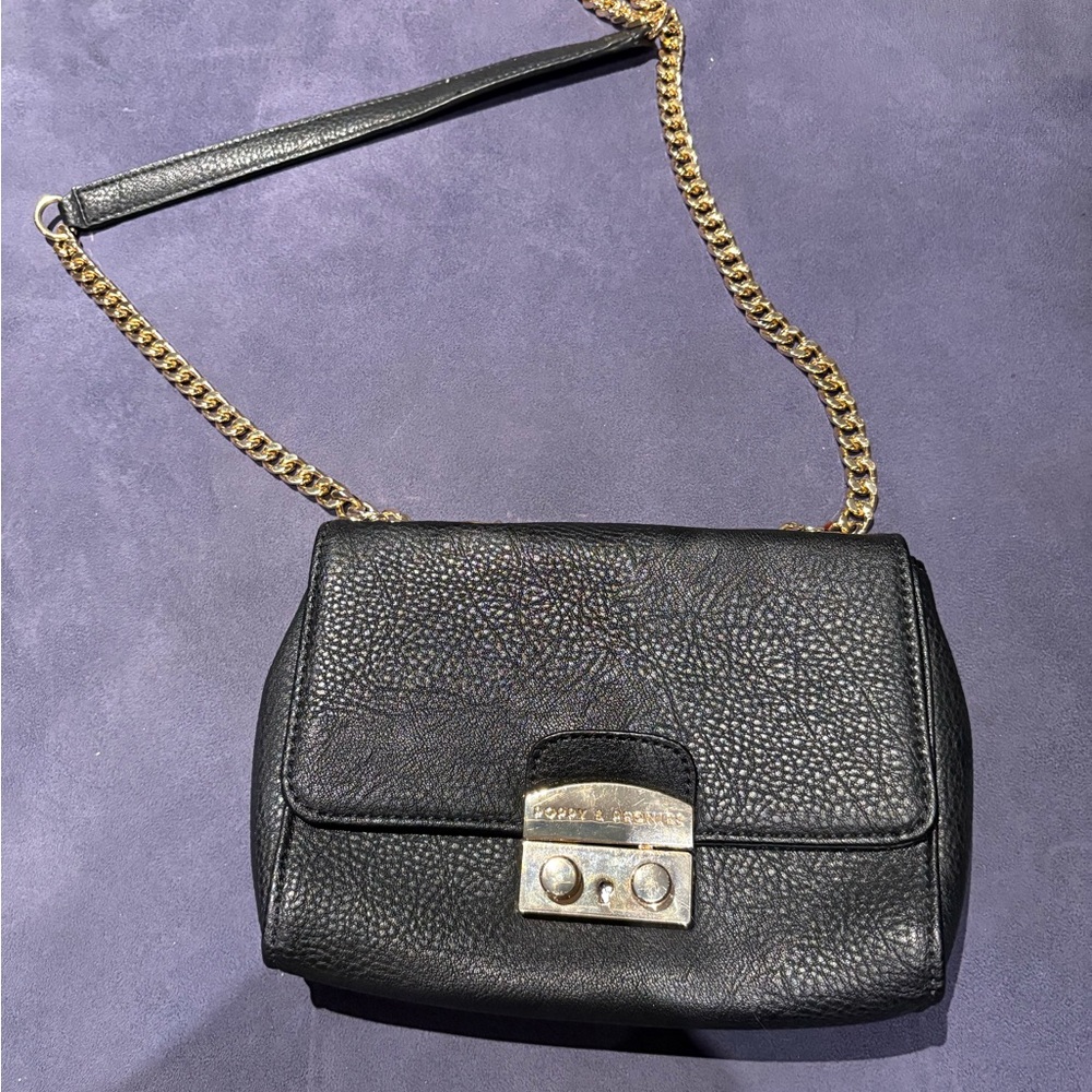 Poppy & Peonies Black Crossbody Bag with Gold Chain